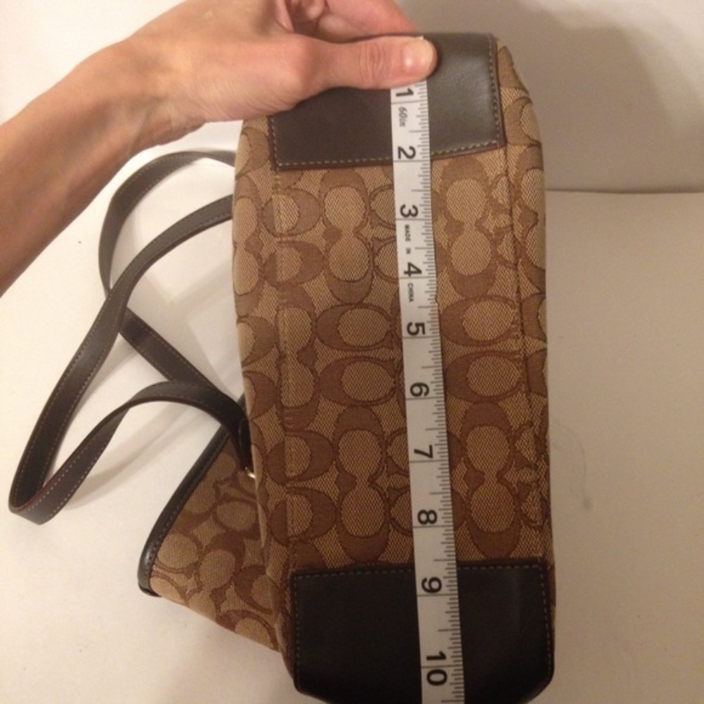 Coach brown khaki sig jacquard & leather tote bag - Picture 5 of 5